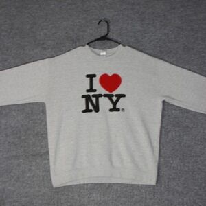 I Love NY Sweatshirt Mens L Gray Crewneck Graphic Pullover NYC Souvenir